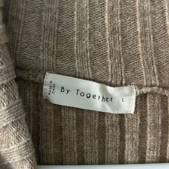 Together Tan Cowl Turtleneck Sweater with Ribbed Knit and Long Sleeves - Picture 2 of 4